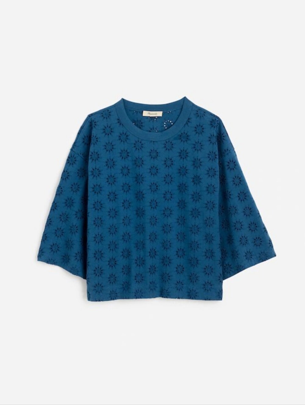 Embroidered Wide-Sleeve Boxy Tee Sunfaded Blue